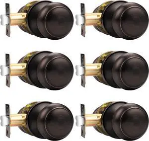 Probrico Passage Door Knobs Handles, Interior Door Knobs for Hall/Closet, Keyless Ball Door Knob, Oil Rubbed Bronze, 6 Pack