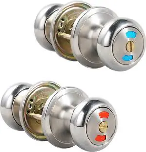 Bathroom Door Lock Knob, Color Indicator for Vacant or Occupied in Use Restroom, Thumbturn, Emergency Unlock, Fits Standard 2 1/8" Doors