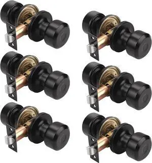 KNOBWELL 6 Pack Matte Black Passage Door Knobs, Interior Door Knob for Closet Hallway Doors, Keyless Indoor Door Handle