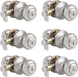 6 Pack Entrance Door Knob Modern Style Safety Entry Door Lock with Keys Keyed Alike Knobs