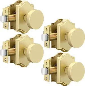 goldenwarm Gold Passage Door Knobs, Zinc-Alloy Heavy Duty Closet Door Knobs, Brushed Gold Door Knob for Hallways Closets (4 Pack)