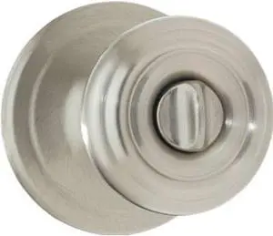 Kwikset Cameron Interior Privacy Door Knob with Lock, Door Handle For Bathroom and Bedroom, Satin Nickel Keyless Turn Lock Doorknob, with Microban Protection