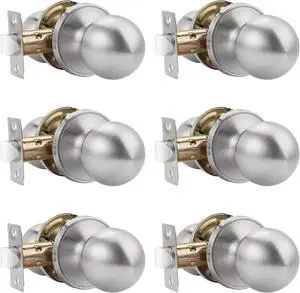 6 Pack Keyless Indoor Door Knob, Passage Door Knobs, Interior Door Knobs, Satin Nickel, Stainless Steel