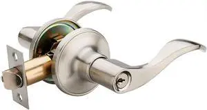 Wave Lever Keyed Entry Door Lock/Door Knob Hardware Knob Lever and Closet Leverset,Nickel Brusehd Color, Right Hand Orientation (JX805R)