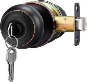 goldenwarm 1 Pack Oil Rubbed Bronze Exterior Door Knobs with Lock and Key Entry Door Knobs Keyed Entry Door Knob Interior and Exterior Door Lock with Round Ball