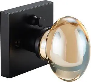 Champagne Gold Glass Door Knobs, Premium Privacy Crystal Door Handles with Lock, Square Rosette Matte Black Finished (Privacy)