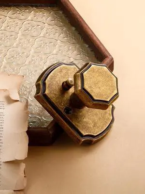 2 Pack Antique Brass Door Knobs Interior Privacy Door Knob with Lock for Bedroom and Bathroom,Zinc Alloy
