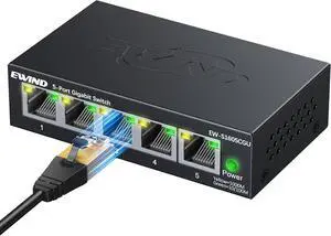 DualRateLED 5 Port Gigabit Ethernet Switch with VLAN Isolation, Higher Performance Unmanaged Network Switch, Plug & Play, Fanless Silent Operation, Desktop/Wall Mount Metal Ethernet Splitter