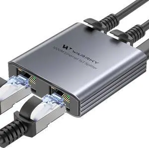 WARRKY Ethernet Splitter 1 to 3, 1000Mbps RJ45 Ethernet Switch 3 Port, [0.55inch Ultra Slim, Integrally Molded Aluminum Case] Gigabit LAN Splitter with USB-C Power Cable, for Cat5/5e/6/7/8 Cable