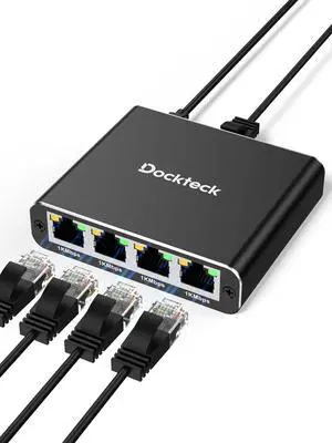 Ethernet Splitter 1 to 4 1000Mbps, Dockteck Internet Cable Splitter 1 in 4 Out High Speed Switch Network Gigabit for LAN RJ45 Port Router Switch Work with Cat5/5e/6/7/8 Cable
