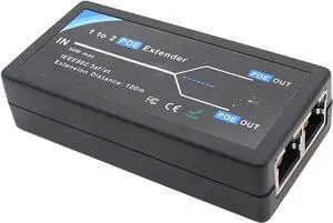 POE Extender 2 Port PoE-Powered PoE-sourcing ethernet Switch Repeater 100m 1 in 2 Out Comply IEEE 802.3af/at Standard 10,100Mbps for Security Camera Over Cat5/Cat6 or UTP Cables