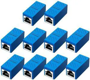 Network Coupler, Ethernet Cable Extender Female to Female, Cat6 Inline Couplerin, Cat5 Connectors, for Cat7/Cat6/Cat5/Cat5e Ethernet Extension Cable (10 Pack Blue)