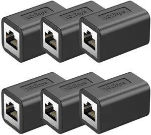 Ethernet Extender 10Gbps RJ45 Ethernet Coupler, in Line Coupler for cat8/Cat7/Cat6/Cat5e/Cat5 Ethernet Cable Extender Adapter for PC Router Modem PS5 Xbox Female to Female (6 Packs Black)