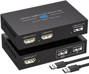 VPFET HDMI KVM USB Extender 394ft 120M Over Cat 5e 6 7 1080P Ethernet Balun Transmitter Receiver with Loop Out Function Plug Play for Mouse and Keyboard Control