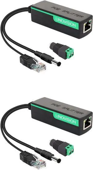 LINOVISION POE Splitter with DC12V 2A Output, 10/100Mbps Power Over Ethernet Splitter, IEEE802.3af/at POE to DC Power Supply for Security Cameras, Speaker, VoIP Phone (2 Pack)