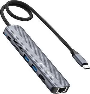 USB C Hub Ethernet HDMI Adapter for Mac MacBook Air/Pro Laptop, Multiport Dock with RJ45 Gigabit Ethernet, 4K HDMI, USB 3.0, SD/TF Card Reader, PD 100W Charging