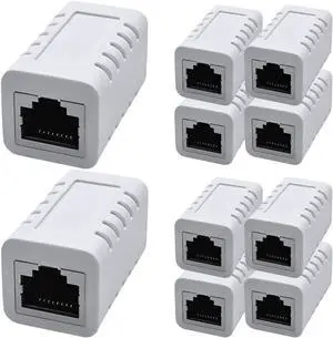 RJ45 Coupler Ethernet Cable Extender Female to Female Connector Cat7 Cat6 Cat5e Cat5 LAN in Line Newwork Patch Cord Extension Adapter (White 10-Pack)