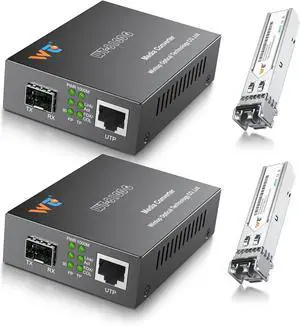 2 Pack Fiber Ethernet Media Converter, WTSFOPTC Fiber Optic Transceiver with 2 Pcs 1.25Gbps SFP Transceiver, Gigabit SFP to RJ45 Media Converter with 1000BASE-SX SFP to LC Modular (MMF,850nm,550m,DDM)