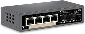 6 Port Unmanaged 2.5G Ethernet Switch with 4 x 2.5G RJ-45 Base-T Ports, 2 x 10G SFP+, Ports Speed Auto-Negotiation-100/1000/2500Mbps, One-Key VLAN, Plug & Play, Fanless & Metal