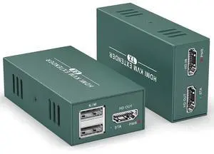 HDMI KVM Extender Over Cat6/7 Up to 50M(165ft), 1080P KVM Extender Over Ethernet with Loop Out FunctionHDMI Transmitter Receiver Support Keyboard Mouse, POC Function Single Power Supply