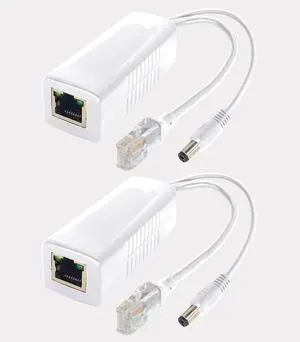 Gigabit PoE Splitter 12V DC 5.5x2.1mm, 48V to DC 12V/2A Output, 1000Mbps, IEEE802.3af/at, PoE Adapter Active for IP Camera, AP and Other DC Power Supply Devices, 2 Pack (12V 2A DC Plug 5.5x2.1mm DC)