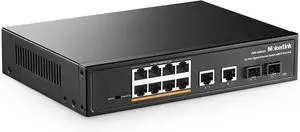 MokerLink 12 Port Gigabit Ethernet Switch, 8 GE PoE+, 2 GE Uplink, 2 Gigabit SFP, Fanless Plug & Play