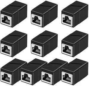 RJ45 Coupler, 10 Pack Female to Female Ethernet Adapters, 8-Pin Modular Straight Through Network Connectors for Cat8/7/6/6a/5e/5 Ethernet Cable (Black)