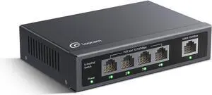 5 Port PoE Switch(4 PoE Ports + 1 Uplink), 802.3af/at PoE+ 100Mbps, 65W Built-in Power, Extend to 250Meter, Unmanaged Plug & Play PoE+ Network Switch