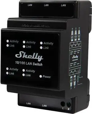 Shelly LAN Switch | 5 Port RJ45 10/100 Mbps Fast Ethernet Switch | DIN-Mountable | Fanless | Plug & Play | Energy-Saving | Easy Installation & Configuration | No Additional Adapter Required