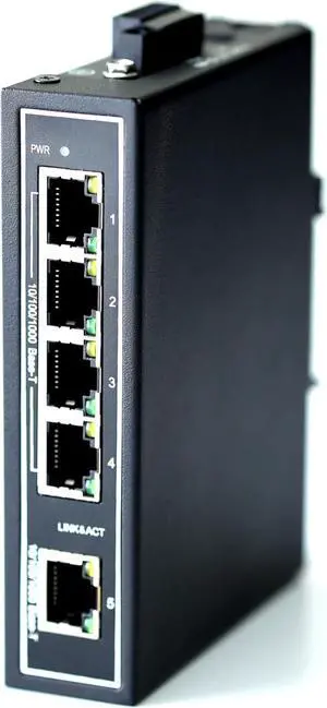 WIWAV WDH-5GT-DC 10/100/1000Mbps Gigabit Unmanaged 5-Port Industrial Ethernet Switches with DIN Rail/Wall-Mount (UL Listed,Fanless,-30~75)