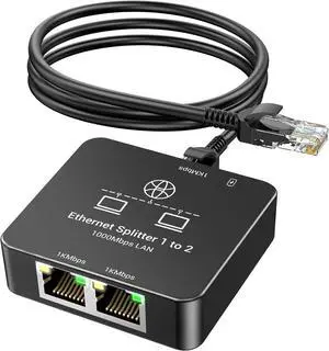 Ethernet Splitter 1 to 2 Ethernet Cable Splitter Internet Switch 2 Port Network Gigabit LAN RJ45 1000Mbps 1 in 2 Out Compatible with Cat 8 7 6 5 5e, Router PC Laptop Printer PS5 PS4 TV Box