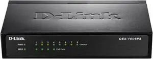 D-Link Fast Ethernet Switch, 8 Port Unmanaged w/ 4 PoE Ports (802.3AF) Desktop Network Internet 10/100 Plug n Play (DES-1008PA)
