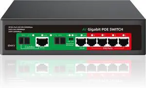 STEAMEMO 8 Port Gigabit Ethernet Unmanaged PoE Switch, 4 Gigabit PoE+ @65W Built-in Power, 2 Uplink Gigabit Port + 2 SFP Slot, VLAN Mode, 802.3af/at, Desktop/Wall-Mount, Plug & Play