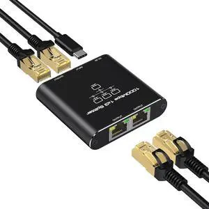 Ethernet Splitter 1 to 3, High Speed Gigabit 1000Mbps, LAN Network Splitter with USB Power Cable, Gigabit RJ45 Internet Ethernet Splitter for Cat 5/5e/6/7/8 Cable [3 Devices Networked Simultaneously]