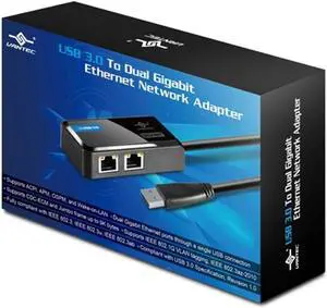 Vantec USB 3.0 to Dual Gigabit Ethernet Network Adapter (CB-U320GNA),Black