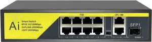 1000 Mbps Hiseeu PoE Switch w/8 PoE+ Ports 2 Ethernet Uplink Ports, 802.3 af/at, 100Mbps, Unmanaged Plug & Play, 120W, AI Watchdog, 250m (820 FT), Noiseless/ Compact & Sturdy Metal Case/ Desktop