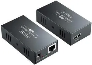 PWAYTEK 4K HDMI Over Ethernet Cat5e/6 Extender, Extend 4K@30Hz/1080P Upto 328Ft, Lossless Audio Video, Support POC/EDID
