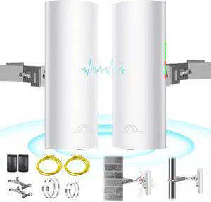 5.8G Wireless Bridge with Pole/Wall Mount Bracket - Extend Starlink Internet to Outdoor Access Point, 2 Miles Point to Point Outdoor WiFi Extender with PoE Adapter, IP65 Waterproof Rating (2-Pack)