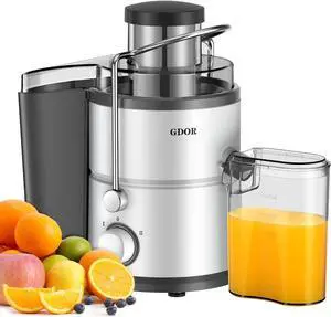 GDOR 800W Juicer Machine, 3 Wide Feed Chute, Dual-Speed Centrifugal Juicer for Fruits & Vegetables, Anti-Drip Function, BPA-Free, Easy to Clean with Brush, White