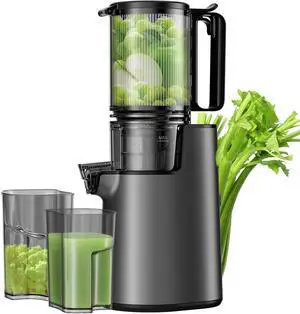 Cold Press Juicer, Masticating Juicer with 5.4" Wide Feed Chute, 350w Slow Juicer Machines Fit Whole Vegetables and Fruits with High Juice Yield, Easy to Clean (Black)