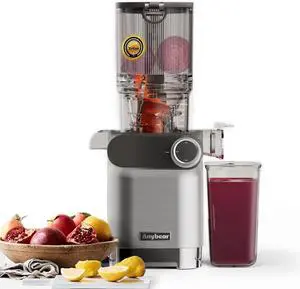 Cold Press Juicer, Anybear 200W Slow Masticating Juicer 4.3" Large Feed Chute Fit Whole Fruits Vegetables | Heavy-Duty Auger | Tritan Material | BPA Free | Juice Recipes (Silver)