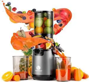 Ventray Cold Press Juicer, 5.12'' Extra Large Feed Chute Slow Masticating Juicer for Whole Vegetables & Fruits, 250w, High Juice Yield, Easy to Clean, with Brush, Fit for Batch Juicing