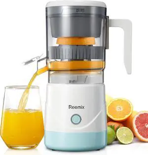 Electric Citrus Juicer, Reemix Full-Automatic Orange Juicer Squeezer for Orange, Lemon, Grapefruit, Citrus Juicer with Cleaning Brush, Easy to Clean and Use (White)