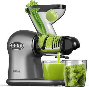 SiFENE Cold Press Juicer, 3 Wide Dual Chute Whole Slow Masticating Juicer Machine with Anti Clog Function for Celery Wheatgrass, Fruit and Vegetable Juice Extractor, Non-BPA, Easy to Clean