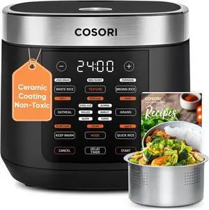 COSORI Rice Cooker 10 Cup, 24h Keep Warm, 18 Functions Fuzzy Logic Rice Maker with Stainless Steel Steamer Basket, Sauté, Slow Cooker, Black