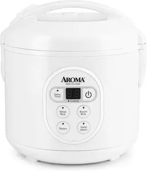 Aroma Housewares 8-Cup (Cooked) (4-Cup UNCOOKED) Digital Rice Cooker and Food Steamer (ARC-914D),White