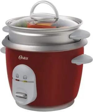 Oster 6-Cup Rice Cooker with Steamer, Red (004722-000-000)