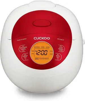 CUCKOO CR-0351FR 3-Cup (Uncooked) / 6-Cup (Cooked) Electric Warmer Rice Cooker with Nonstick Inner Pot, 5 Menu Modes, LCD Display, Fuzzy Logic Tech (Red)