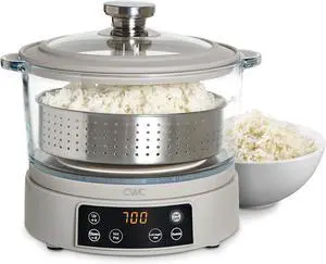 COOK WITH COLOR 3L Glass Low Carb Rice Cooker - Makes 6 Cups Low Sugar Rice with Auto Lift Filter Basket, Hotpot & Steamer for Rice, Grains and Oats, Digital Panel with Keep Warm Function, Sand