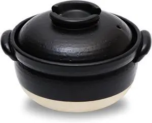 DONABE Clay Rice Cooker Pot Casserole Japanese Style made in Japan for 1 to 2 cups with Double Lids, Microwave Safe